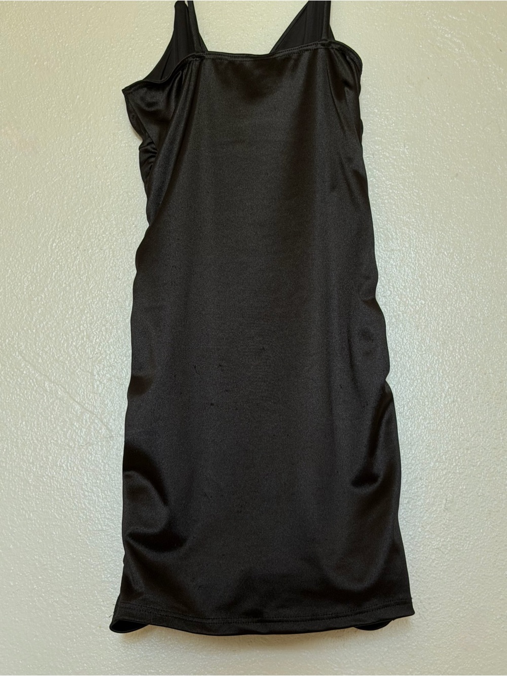 Black Ruched Satin Slip Dress. Size: XS Color: black - Picture 4 of 5